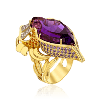обзорное фото Женский перстень из лимонного золота с аметистом и фианитами 036257  Золотые кольца