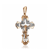 обзорное фото Золотой православный объемный крест с распятием в красном и белом золоте 031458  Крестики мужские