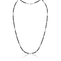 обзорное фото Черный ювелирный шнурок с серебряными вставками 035357 Серебряные цепочки обзорное фото Черный ювелирный шнурок с серебряными вставками 035357  Серебряные цепочки