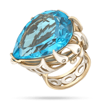 обзорное фото Золотое кольцо с топазом органки груша и декором в форме стекающих капель с бриллиантами 040505  Золотые кольца с топазом