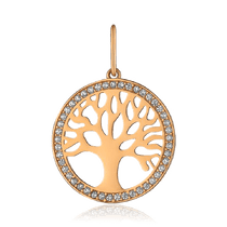 обзорное фото Золотой кулон на шею с фианитами Древо Жизни 036652 Золотые подвески обзорное фото Золотой кулон на шею с фианитами Древо Жизни 036652  Золотые подвески