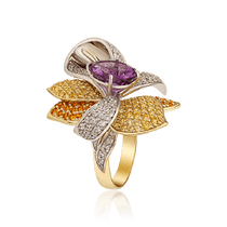 обзорное фото Кольцо золотое с аметистом и фианитами авторская работа 034498 Золотые кольца обзорное фото Кольцо золотое с аметистом и фианитами авторская работа 034498  Золотые кольца