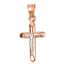 обзорное фото Нательный крестик четырехконечный из красного и белого золота 037096  Золотые крестики православные