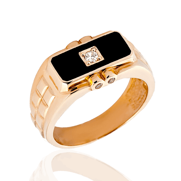 Золотий чоловічий перстень з каменем і чорною емаллю 032260 детальне зображення ювелірного виробу Золотий чоловічий перстень з каменем і чорною емаллю 032260 детальне зображення ювелірного виробу