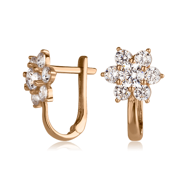 Золотые детские серьги цветочки с фианитами на английском замке 025430 детальное изображение ювелирного изделия Серьги с камнями Золотые детские серьги цветочки с фианитами на английском замке 025430 детальное изображение ювелирного изделия Серьги с камнями