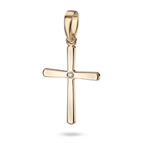 обзорное фото Золотая подвеска-крестик с бриллиантом 040523  Декоративные золотые крестики