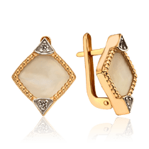 обзорное фото Геометрические серьги с вставкой перламутр 034180 Золотые серьги обзорное фото Геометрические серьги с вставкой перламутр 034180  Золотые серьги