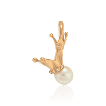 обзорное фото Золотой кулон Корона с жемчугом 033423 Золотые подвески обзорное фото Золотой кулон Корона с жемчугом 033423  Золотые подвески