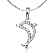 обзорное фото Золотой кулон Дельфин с бриллиантами 035753  Золотые подвески