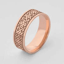 обзорное фото Золотое широкое обручальное кольцо "Вышиванка" 041072  Парные обручальные кольца из золота