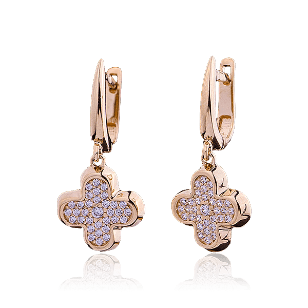 Золотые серьги с фианитами Van Cleef Золотые серьги с фианитами Van Cleef