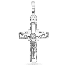 обзорное фото Православный крест Распятие в белом золоте с алмазной гравировкой 039858 Золотые крестики православные обзорное фото Православный крест Распятие в белом золоте с алмазной гравировкой 039858  Золотые крестики православные