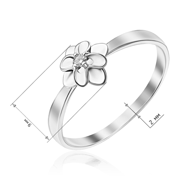 обзорное фото Кольцо в виде цветка с бриллиантом в белом золоте 036912  Золотые кольца
