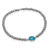 обзорное фото Серебряный браслет шарики с голубым фианитом 034327  Серебряные браслеты
