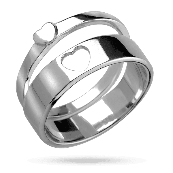 Два серебряных кольца одно с выпуклым сердцем а другое с вырезом под него 040197 детальное изображение ювелирного изделия Серебряные кольца без вставок