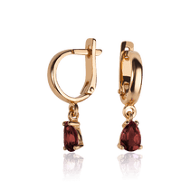 обзорное фото Золотые серьги Капельки с гранатом 034191 Золотые серьги с гранатом обзорное фото Золотые серьги Капельки с гранатом 034191  Золотые серьги с гранатом
