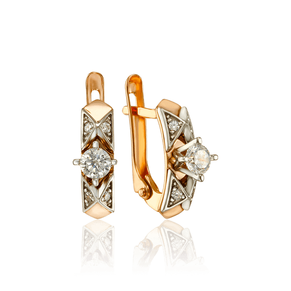 Серьги из комбинированного золота Шипы с фианитами 033474 детальное изображение ювелирного изделия Золотые серьги Серьги из комбинированного золота Шипы с фианитами 033474 детальное изображение ювелирного изделия Золотые серьги