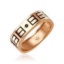 обзорное фото Золотое кольцо для мужчин с черной эмалью и фианитом 033873 Золотые кольца обзорное фото Золотое кольцо для мужчин с черной эмалью и фианитом 033873  Золотые кольца