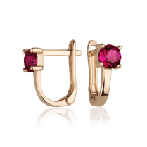 обзорное фото Золотые серьги с малиновым фианитом 028179 Серьги с камнями обзорное фото Золотые серьги с малиновым фианитом 028179  Серьги с камнями