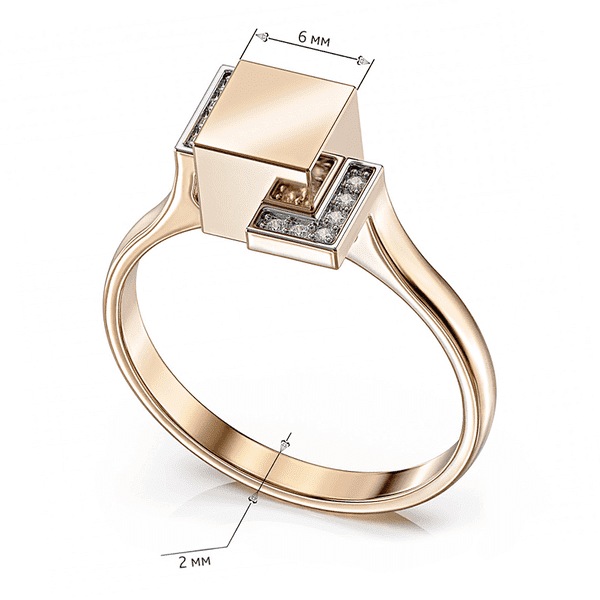 Золотое кольцо Куб инкрустированная дорожками фианитов на белом золоте, обрамляющих основу Золотое кольцо Куб инкрустированная дорожками фианитов на белом золоте, обрамляющих основу