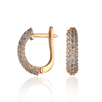 обзорное фото Золотые серьги с фианитами в классическом стиле 033328  Золотые серьги с фианитом