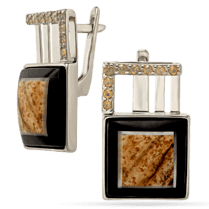 обзорное фото Серебряные серьги с агатом и фианитами 038290  Серебряные серьги с камнями