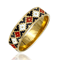 обзорное фото Золотое кольцо с эмалью Вышиванка 037214  Золотые кольца с эмалью