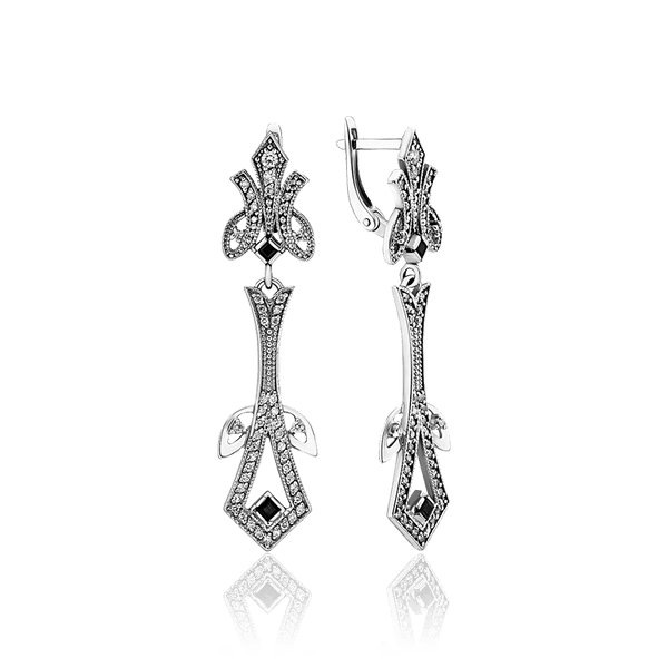 Серьги-подвески с бриллиантами и сапфирами в белом золоте 036099 детальное изображение ювелирного изделия Золотые серьги Серьги-подвески с бриллиантами и сапфирами в белом золоте 036099 детальное изображение ювелирного изделия Золотые серьги