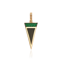 обзорное фото Золотой кулон Треугольник с агатом и зелеными фианитами 034379  Золотые подвески