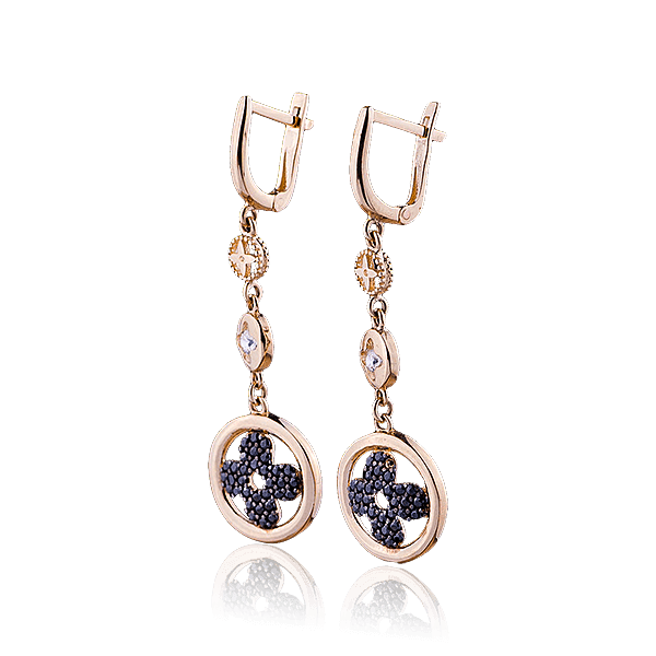 Золоті сережки в стилі Van Cleef з фіанітами 029240 детальне зображення ювелірного виробу Золоті сережки в стилі Van Cleef з фіанітами 029240 детальне зображення ювелірного виробу