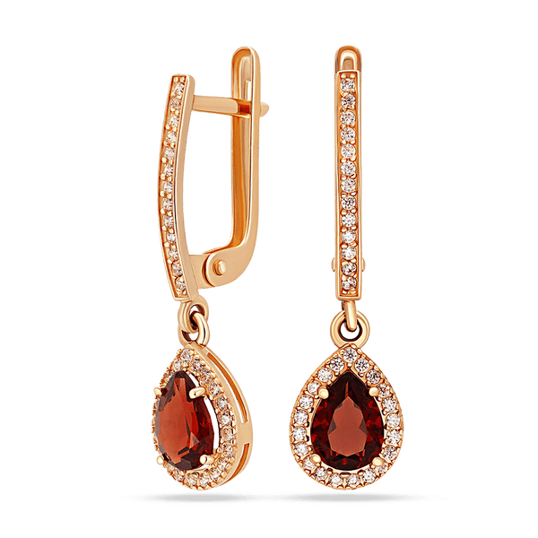 Золотые серьги с гранатом и фианитом 038840 детальное изображение ювелирного изделия Золотые серьги с гранатом Золотые серьги с гранатом и фианитом 038840 детальное изображение ювелирного изделия Золотые серьги с гранатом