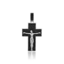 обзорное фото Серебряный крестик с черными фианитами Распятие 034443  Серебряные подвески крестики