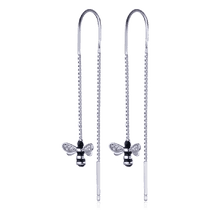 обзорное фото Серебряные серьги протяжки Пчелки с эмалью и фианитами 031138 Серебряные серьги с камнями обзорное фото Серебряные серьги протяжки Пчелки с эмалью и фианитами 031138  Серебряные серьги с камнями