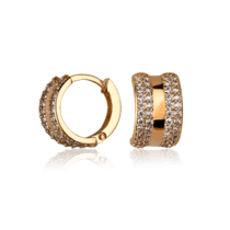 обзорное фото Золотые серьги с фианитом в красном золоте 030722  Золотые серьги кольца (конго) 