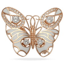 оглядове фото Золота брошка Метелик з білою емаллю і фіанітами 031650