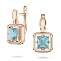 обзорное фото Изысканные серьги в красном золоте 585 пробы с топазом огранки принцесса 041336 Золотые серьги с топазом обзорное фото Изысканные серьги в красном золоте 585 пробы с топазом огранки принцесса 041336  Золотые серьги с топазом