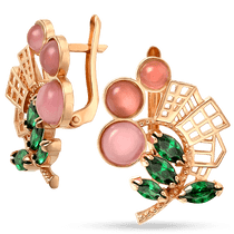 обзорное фото Золотые серьги необычные с улекситом и фианитами "Весна в городе" 033763 Золотые серьги обзорное фото Золотые серьги необычные с улекситом и фианитами "Весна в городе" 033763  Золотые серьги