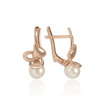 обзорное фото Золотые серьги Сердечко с жемчугом 028932  Золотые серьги