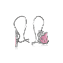 обзорное фото Серебряные серьги Китти с розовой эмалью 024204  Серебряные серьги с камнями