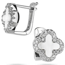 обзорное фото Нежные перламутровые серьги Клевер на английской застежке 039435 Серебряные серьги с камнями обзорное фото Нежные перламутровые серьги Клевер на английской застежке 039435  Серебряные серьги с камнями