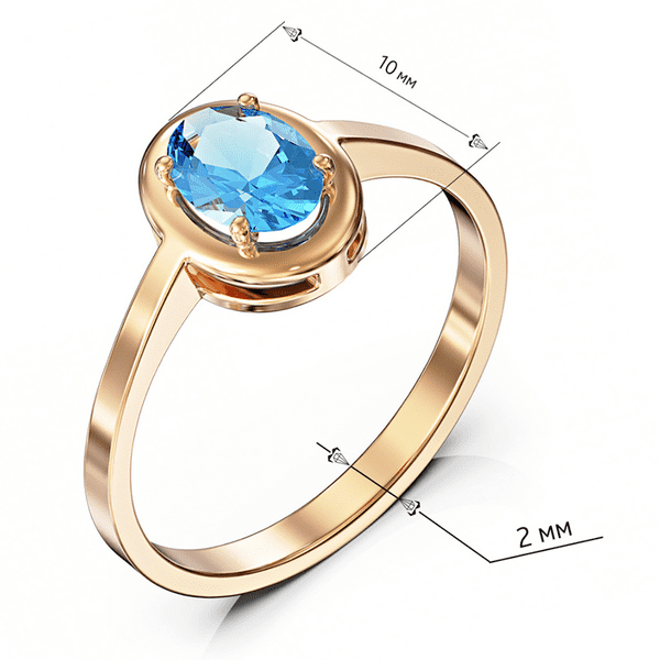 Золота каблучка з блакитним овальним топазом небесного кольору 040262 детальне зображення ювелірного виробу Золота каблучка з блакитним овальним топазом небесного кольору 040262 детальне зображення ювелірного виробу