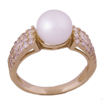обзорное фото Золотое кольцо с жемчугом 311994  Золотые кольца с жемчугом
