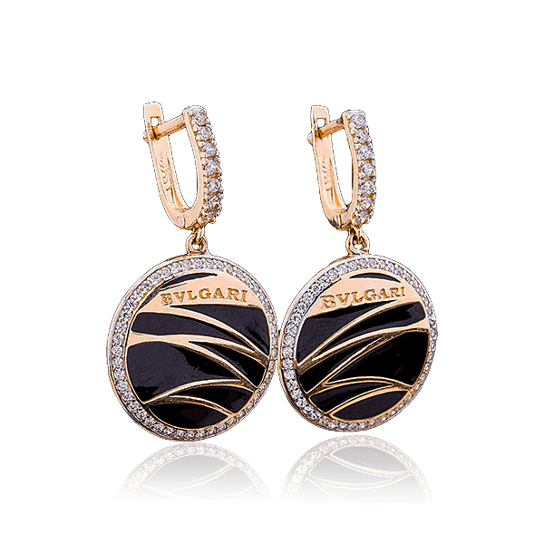 Золотые серьги с эмалью и фианитами Золотые серьги с эмалью и фианитами