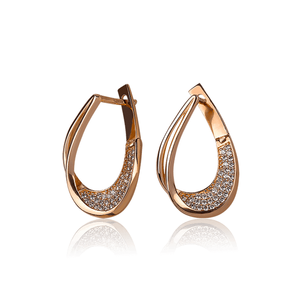 Серьги из красного золота с россыпью фианитов 030760 детальное изображение ювелирного изделия Золотые серьги с фианитом Серьги из красного золота с россыпью фианитов 030760 детальное изображение ювелирного изделия Золотые серьги с фианитом