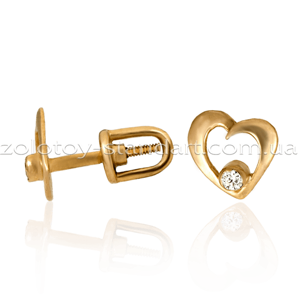 Детские золотые пуссеты Сердечки с цирконием 2071 детальное изображение ювелирного изделия Серьги с камнями