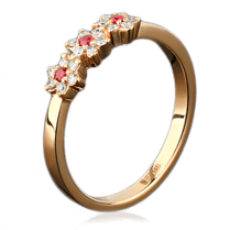 обзорное фото Кольцо из красного золота с рубинами и бриллиантами 1094  Золотые кольца с рубином