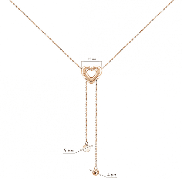 Золотое колье с регулируемым размером Сердце с вырезом с подвесками в виде шарика и монетки Золотое колье с регулируемым размером Сердце с вырезом с подвесками в виде шарика и монетки