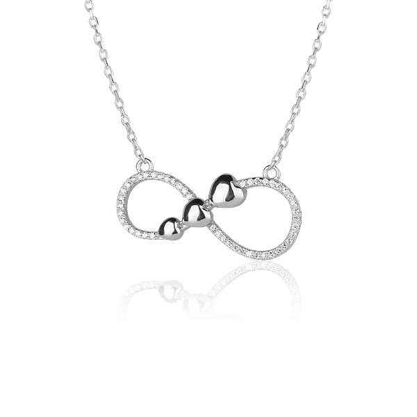 Серебряное колье Бесконечность и Сердца с фианитами 027417 детальное изображение ювелирного изделия Серебряные колье