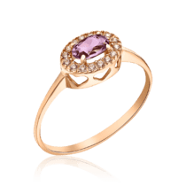 обзорное фото Золотое кольцо с аметистом и фианитами 035181  Золотые кольца