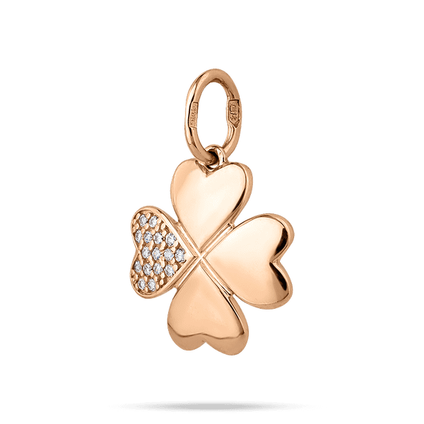 Золотой подвес с четырехлистным клевером украшенным фианитами на одном листке 040015 детальное изображение ювелирного изделия Золотые кулоны с фианитом Золотой подвес с четырехлистным клевером украшенным фианитами на одном листке 040015 детальное изображение ювелирного изделия Золотые кулоны с фианитом